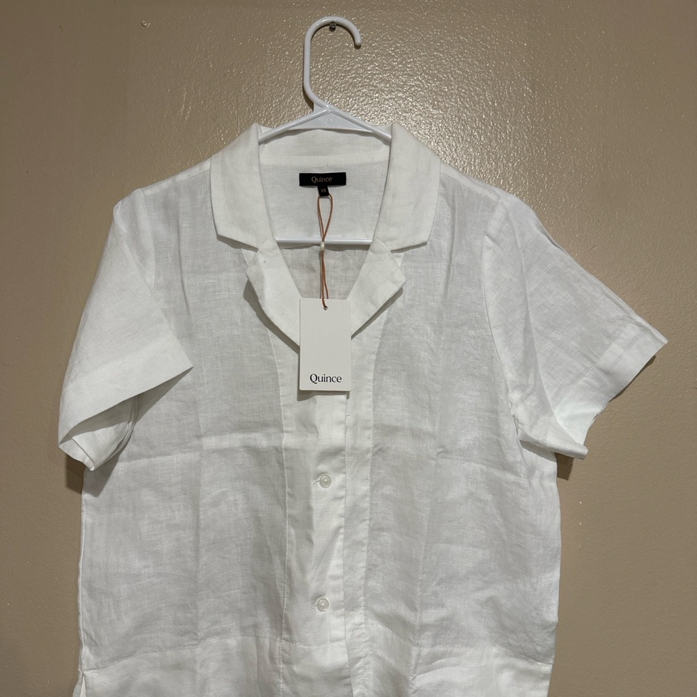 NWT Quince 100% Linen Camp Shirt – White, Size XS